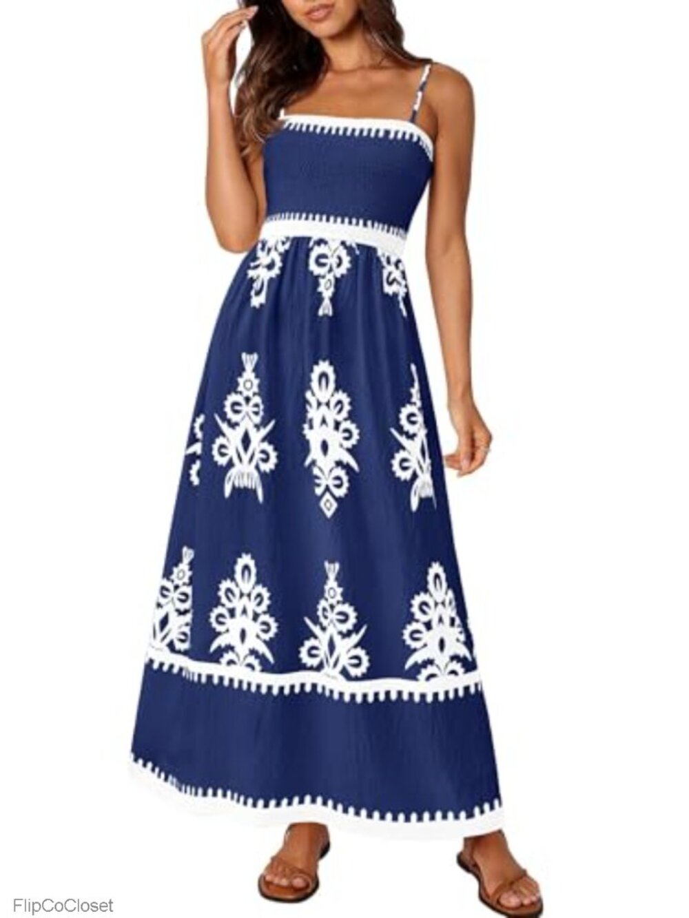 Boho Floral Maxi Sundress with Pockets Spaghetti Strap